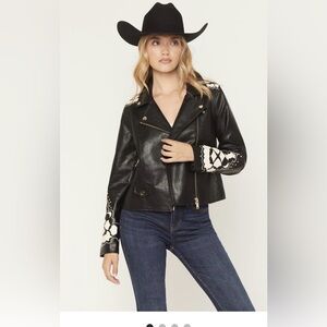 STOOSH WOMEN'S EMBELLISHED FAUX LEATHER JACKET